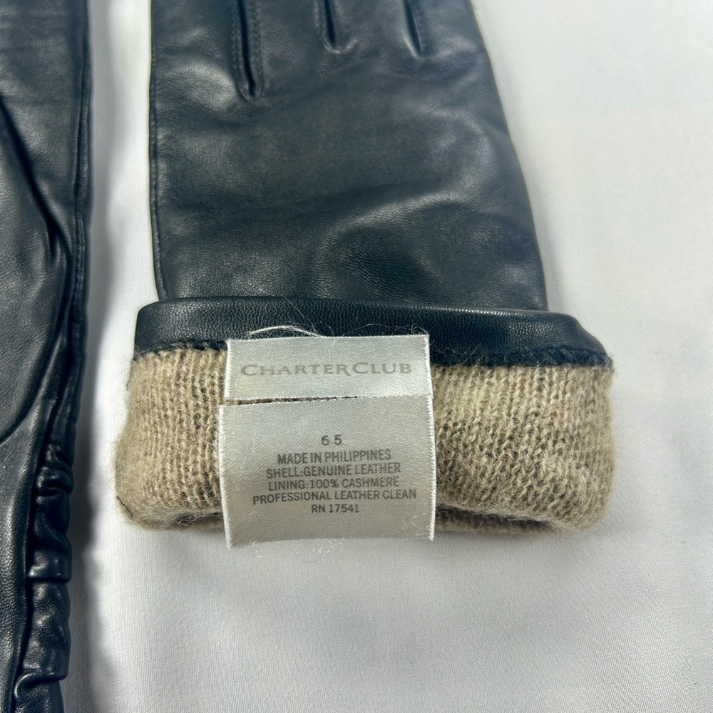 Charter Club Women’s Black Leather Gloves 6.5 | Cashmere Lined | Never Worn - Picture 5 of 7